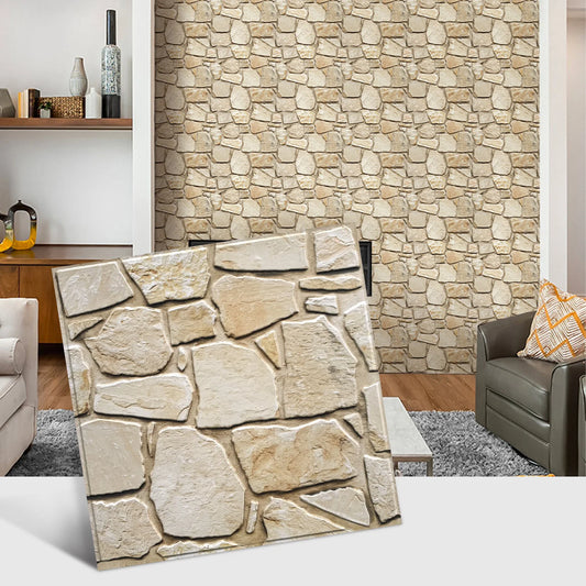 Stone effect adhesive panel in front of an already clad living room wall