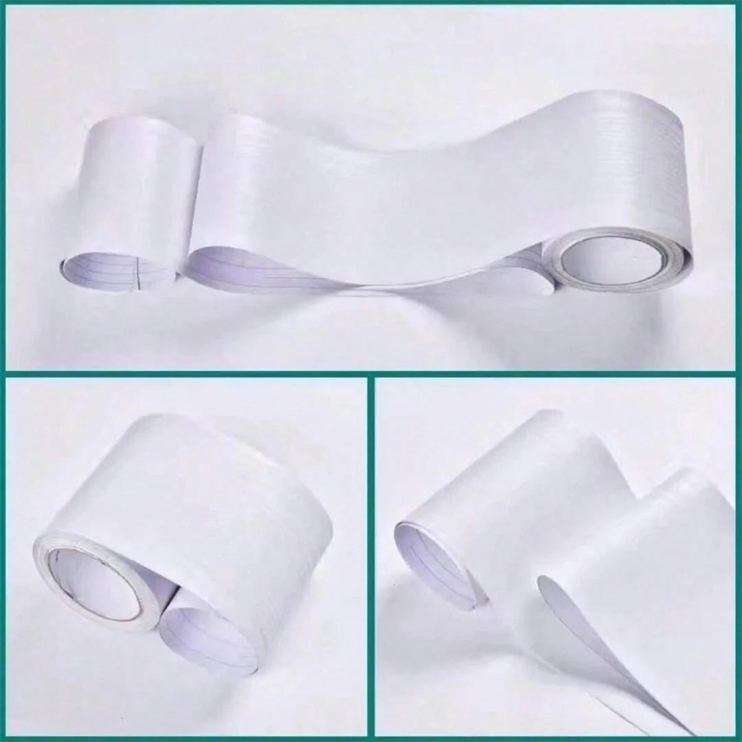 Ivory white adhesive strip with a light grain, on a roll: three views on a white background