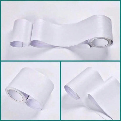 Ivory white adhesive strip with a light grain, on a roll: three views on a white background