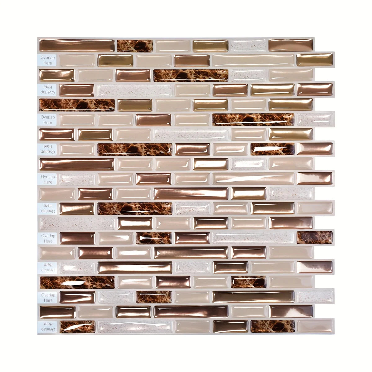 Gold self-adhesive mosaic sheet with beige, bronze and brown tesserae on a white background