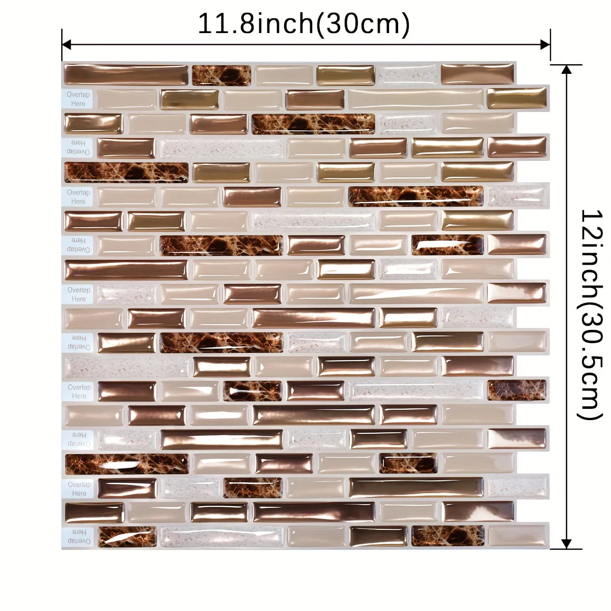 Gold self-adhesive mosaic sheet with 30 cm and 30.5 cm dimension lines