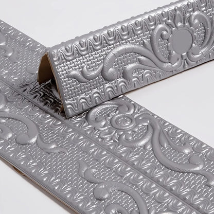Silver self-adhesive moulding with raised decoration, folded in a V