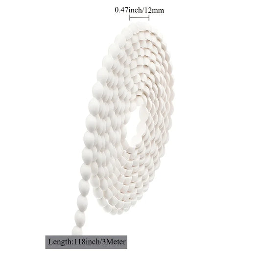 Rol witte sierlijst met parels, 12 mm breed, 3 m lang