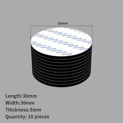 Kymmenen mustaa pyöreää kaksipuolista palaa, halkaisija 30 mm, paksuus 3 mm
