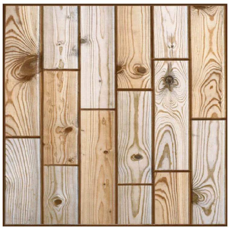 3D PVC-paneel met een houtlook van lichte planken met knoesten