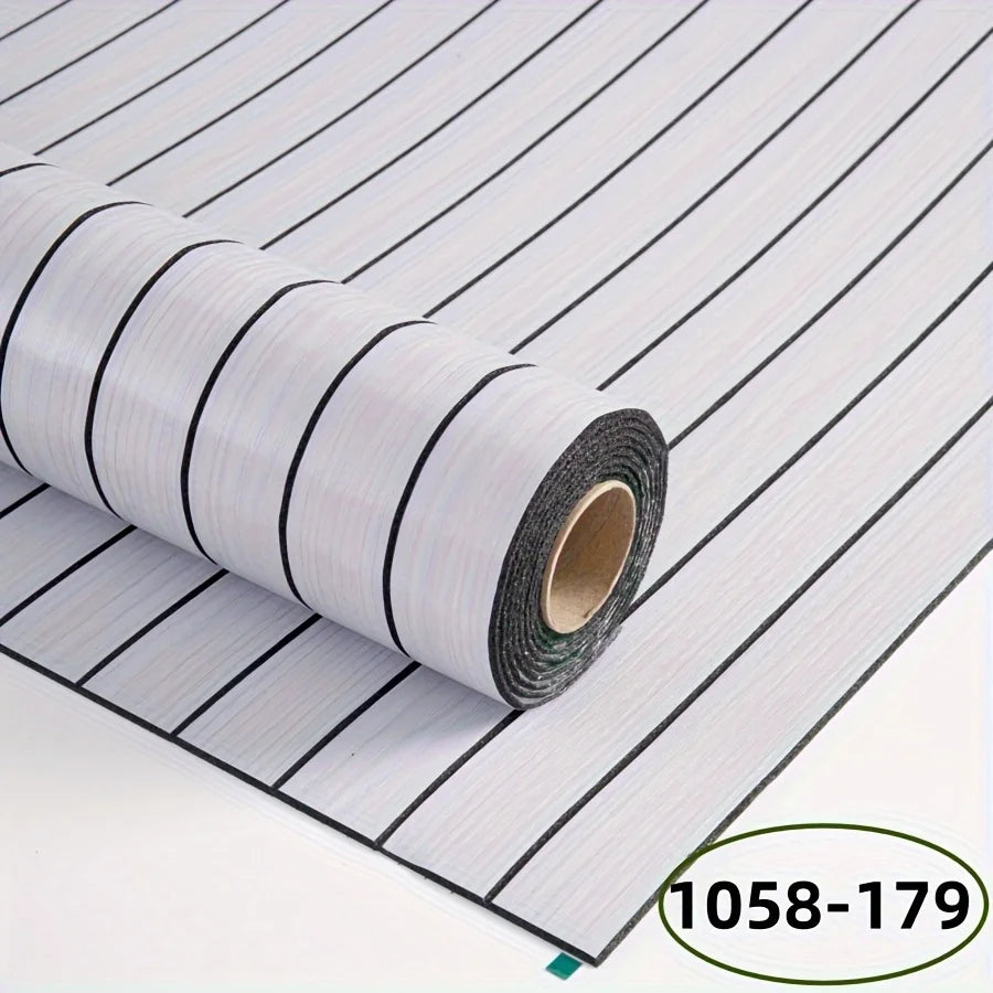 Roll of self-adhesive wall panel in very light grey-white with black stripes, model S-1058-179