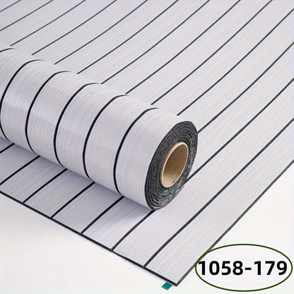 Roll of self-adhesive wall panel in very light grey-white with black stripes, model S-1058-179
