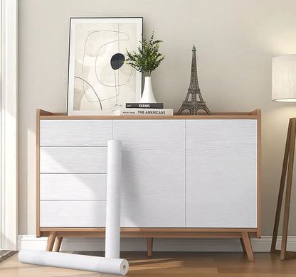 Sideboard covered in white wood effect self-adhesive vinyl