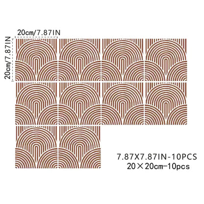 Ten terracotta tile stickers with fine arches, on a white background, each 20 × 20 cm