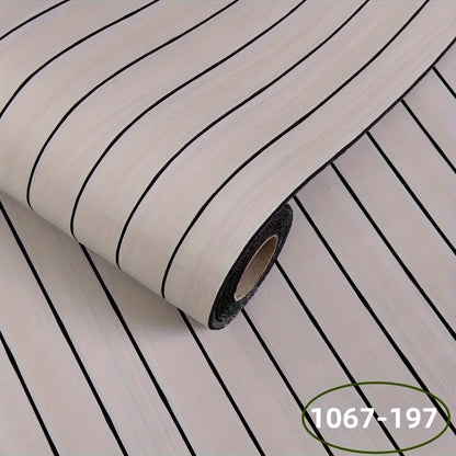 Roll of self-adhesive wall panel in light beige taupe with black stripes, model S-1067-197