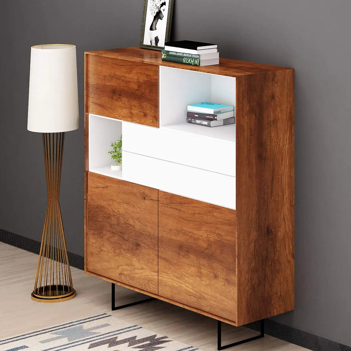 Cabinet with doors covered in wood effect self-adhesive vinyl