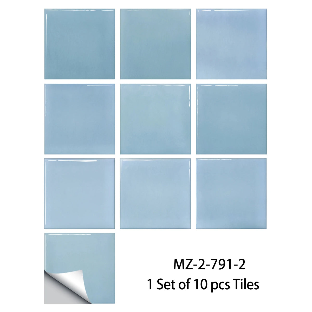 Ten light blue gradient square tile stickers, Model 2, on a white background