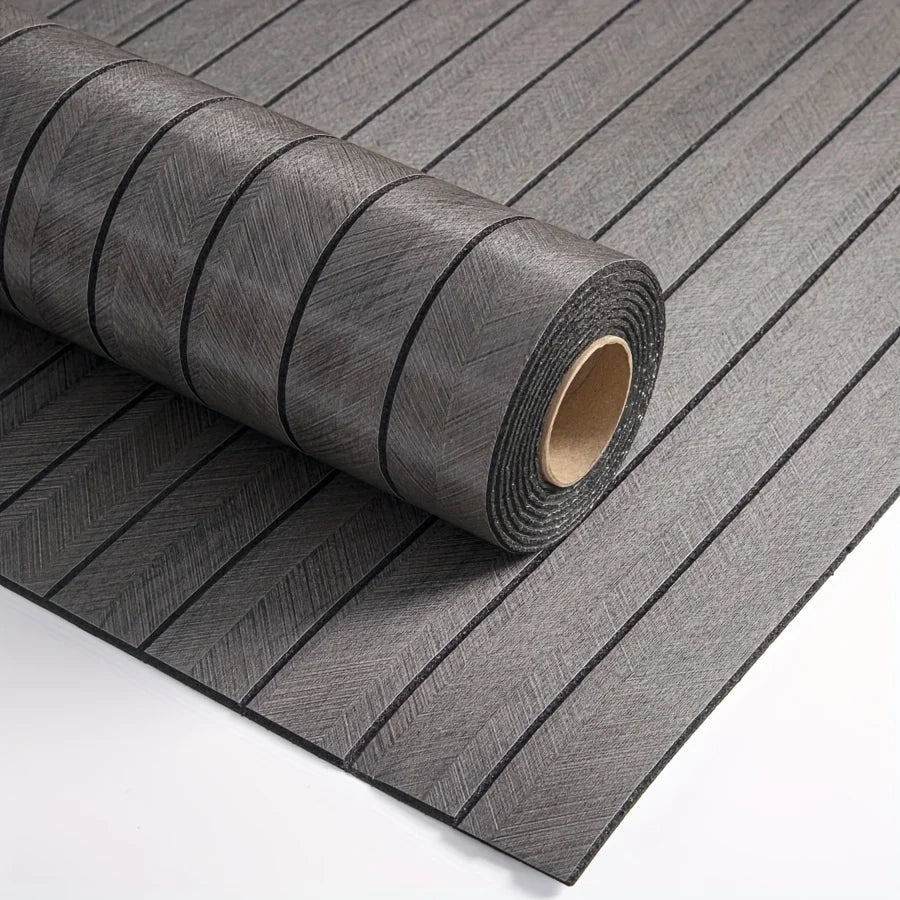 Roll of self-adhesive wall panel in grey with black stripes, model S-9-2