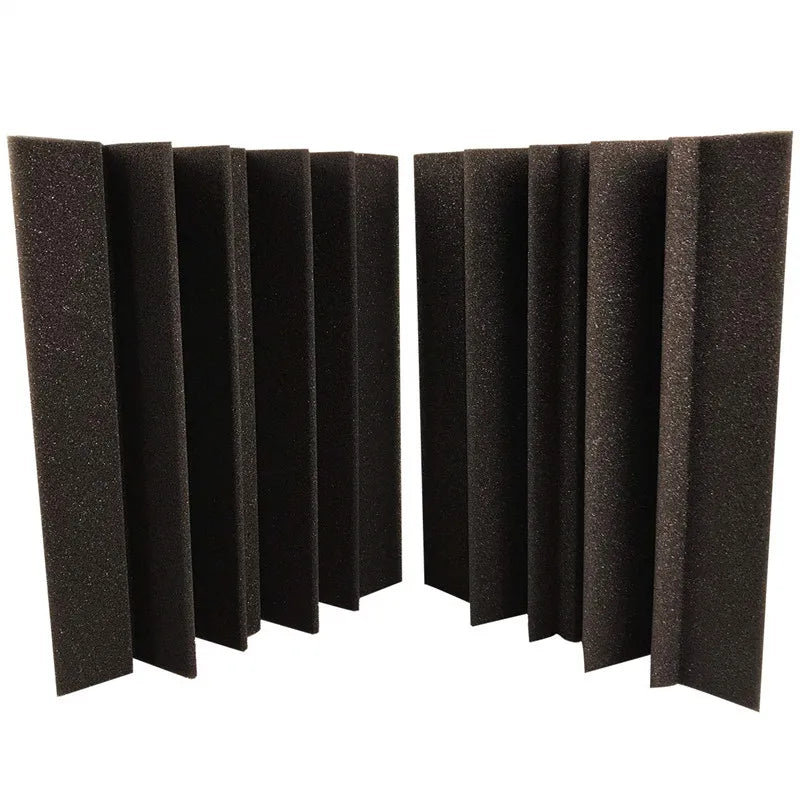 Two black foam corner panels seen from another side, with vertical grooves