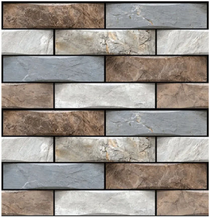 3D PVC-paneel met een gemengde baksteenlook in bruin, grijs en wit