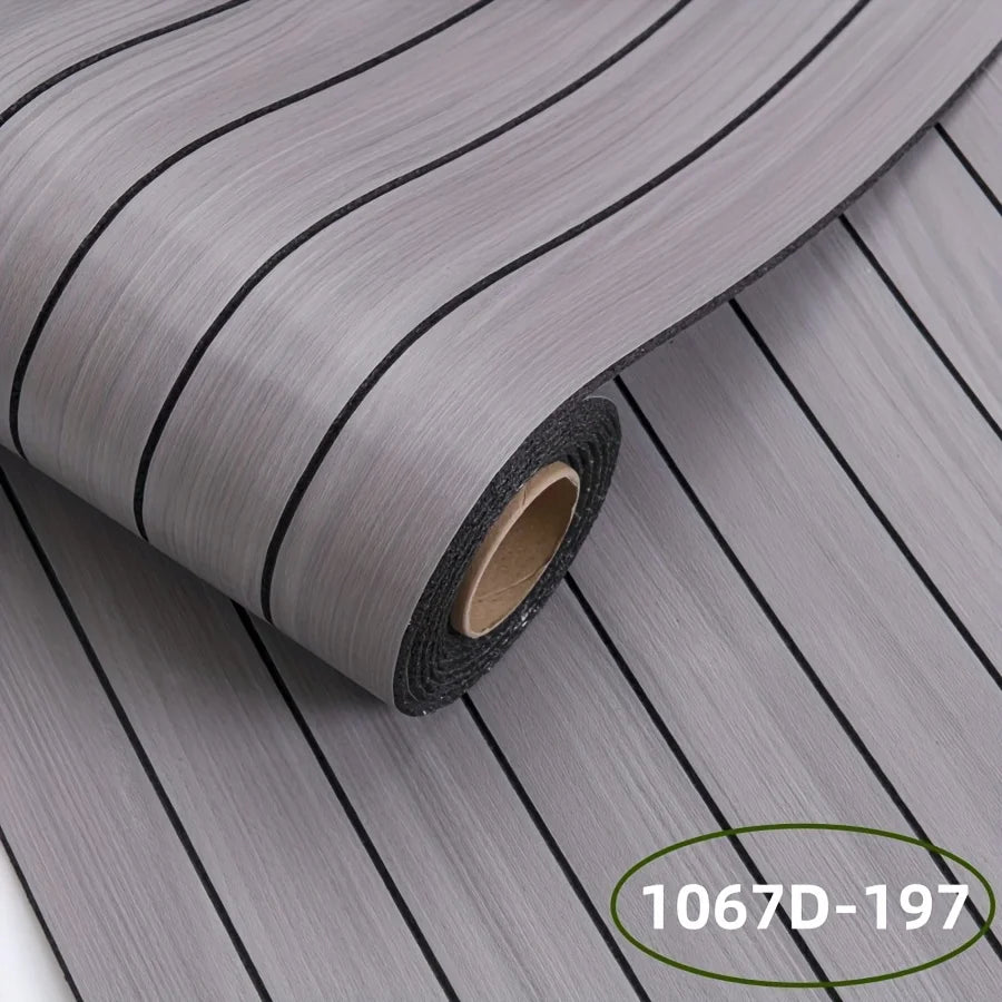 Roll of self-adhesive wall panel in cool grey with black stripes, model S-1067D-197