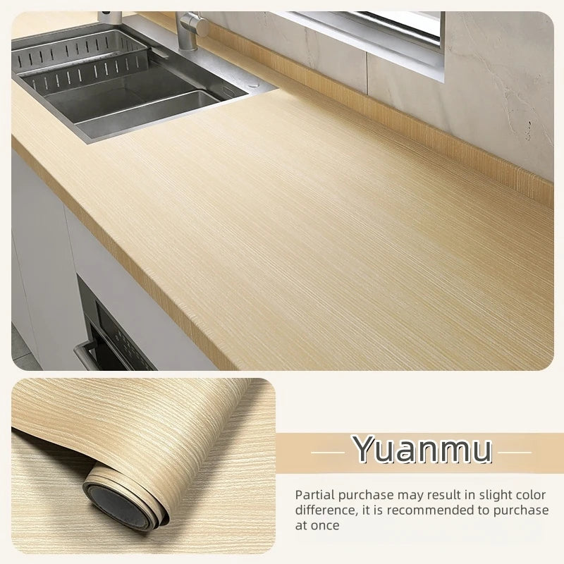 Worktop with sink covered in light natural wood effect vinyl and roll (Model 7)