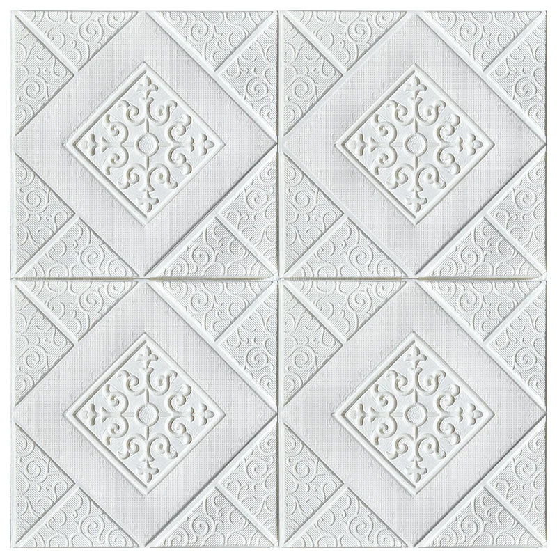 White 3D foam panel with a diamond relief, 70 × 70 cm, seen from the front on a white background