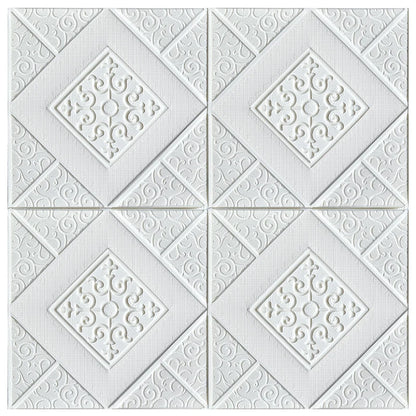 White 3D foam panel with a diamond relief, 70 × 70 cm, seen from the front on a white background