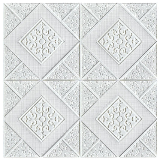 White 3D foam panel with a diamond relief, 70 × 70 cm, seen from the front on a white background
