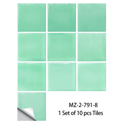Ten mint green gradient square tile stickers, Model 8, on a white background