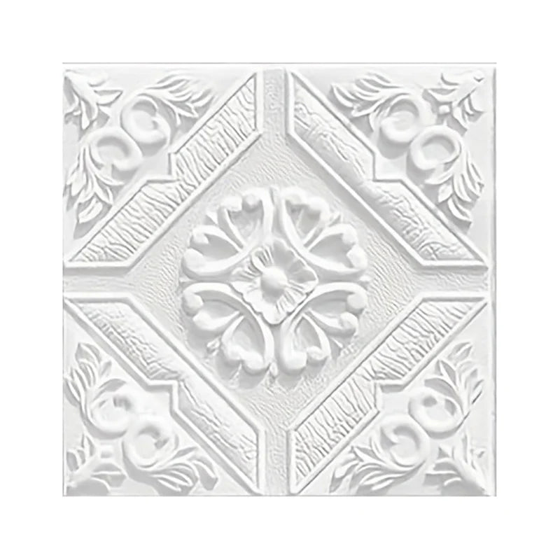 White adhesive panel, 35 × 35 cm, with a raised floral ceiling rose, on a white background