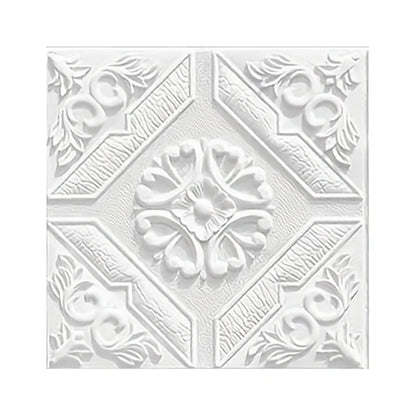 White adhesive panel, 35 × 35 cm, with a raised floral ceiling rose, on a white background