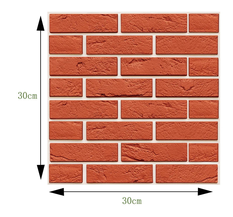 Itseliimautuva 3D-paneeli, punainen tiilikuvio, malli J, 30 cm:n neliö, valkoisella taustalla