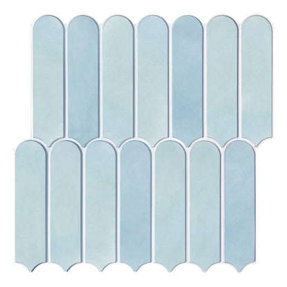 Sky blue adhesive panel sheet with two rows of seven rounded elements, on a white background