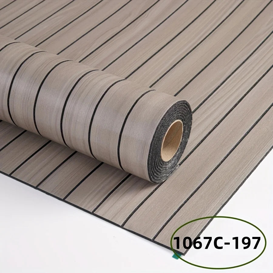 Roll of self-adhesive wall panel in grey taupe with black stripes, model S-1067C-197