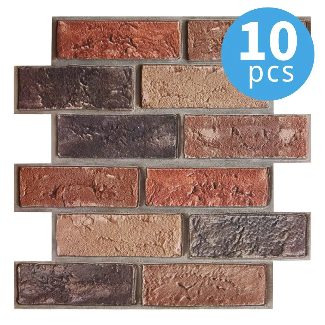 Red and dark brown brick effect self-adhesive panel, 30 × 30 cm, on a white background