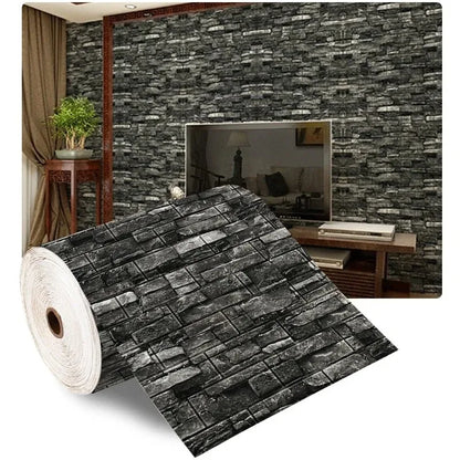 Roll of dark grey self-adhesive wallpaper with slab stone effect, Model G