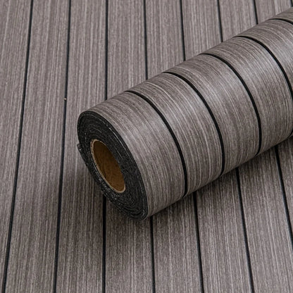 Roll of self-adhesive wall panel in dark greyish brown with black stripes, model S-1070-197