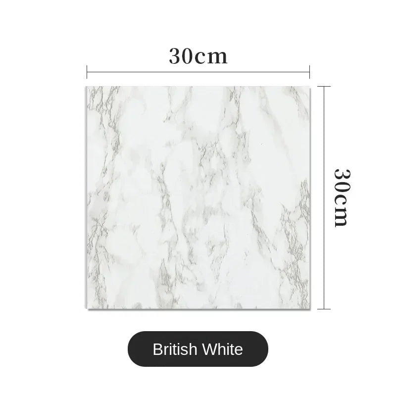 White marble effect vinyl wrap with grey veins, 30 × 30 cm