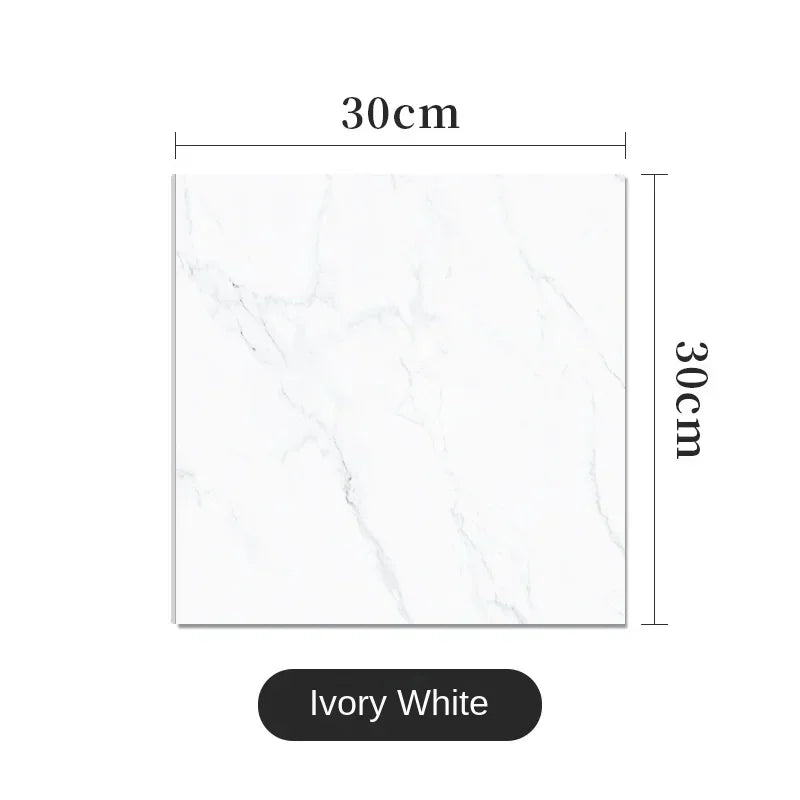 Ivory white marble effect vinyl wrap with fine veins, 30 × 30 cm