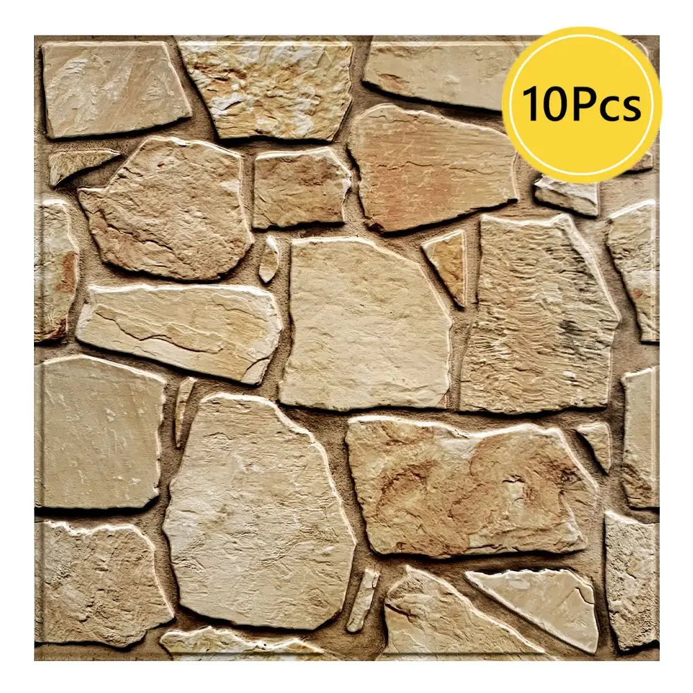 3D brown stone effect wall panel with irregular slabs on a white background