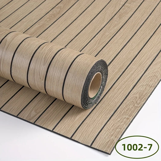 Roll of self-adhesive wall panel in sand colour with black stripes, model S-1002-7