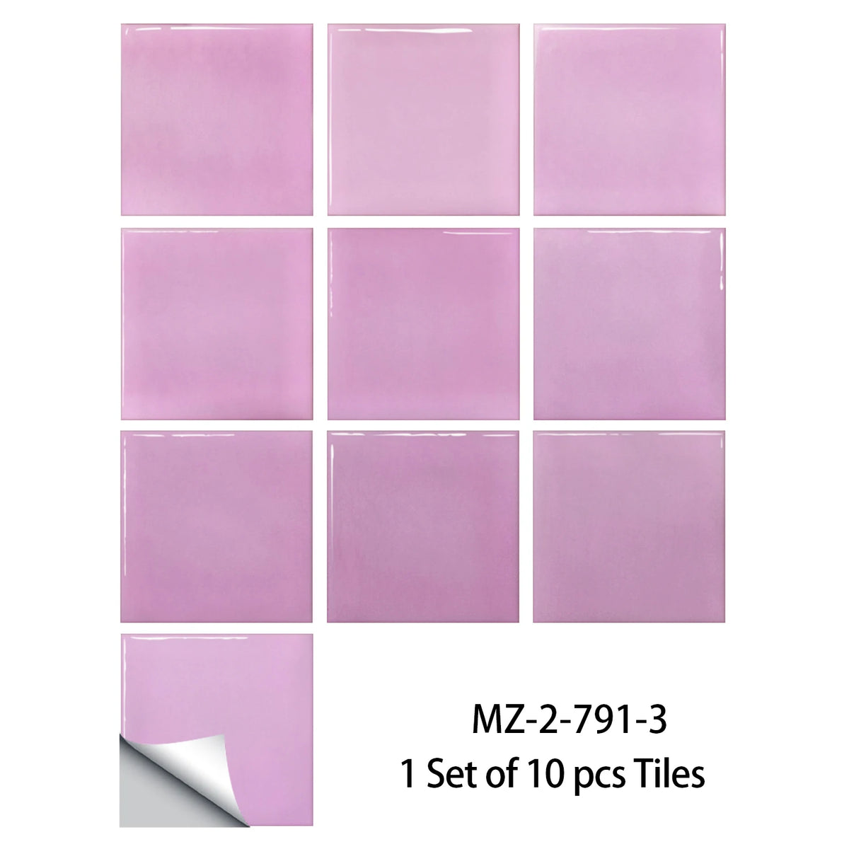 Ten lilac gradient square tile stickers, Model 3, on a white background