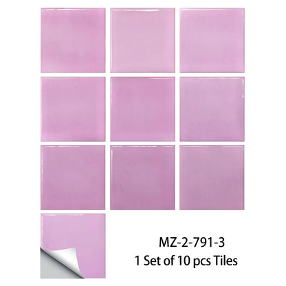 Ten lilac gradient square tile stickers, Model 3, on a white background