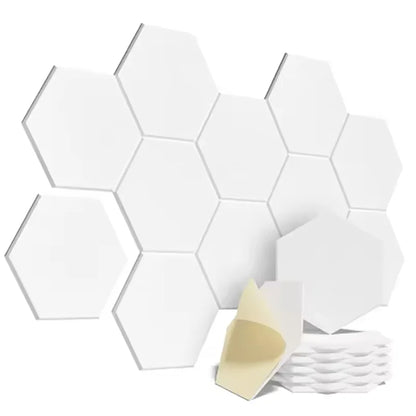Plain white hexagonal acoustic panels on a white background