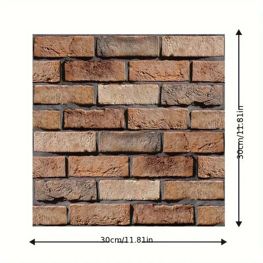 Punaruskea tiilikuvioinen 3D-itseliimautuva paneeli, 30 × 30 cm, valkoisella taustalla