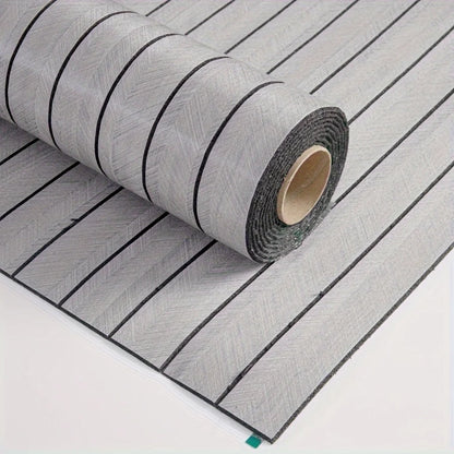 Roll of self-adhesive wall panel in light grey with black stripes, model S-9-4