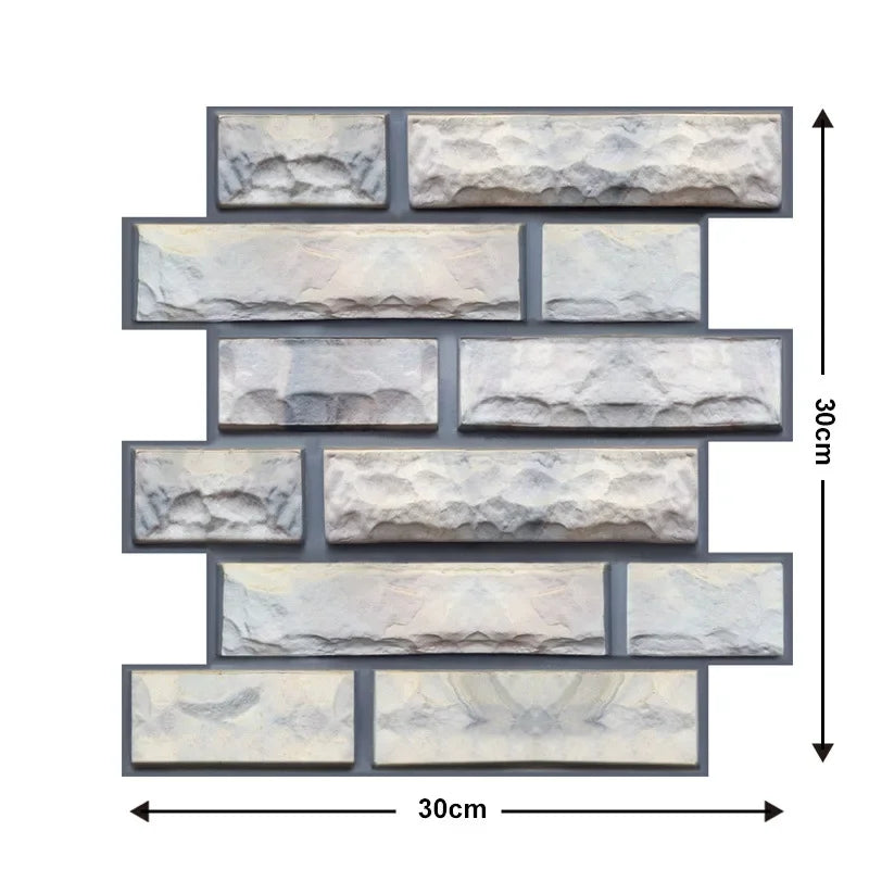 Self-adhesive 3D light grey stone effect panel with dark grey joints on a white background