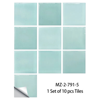 Ten turquoise gradient square tile stickers, Model 5, on a white background