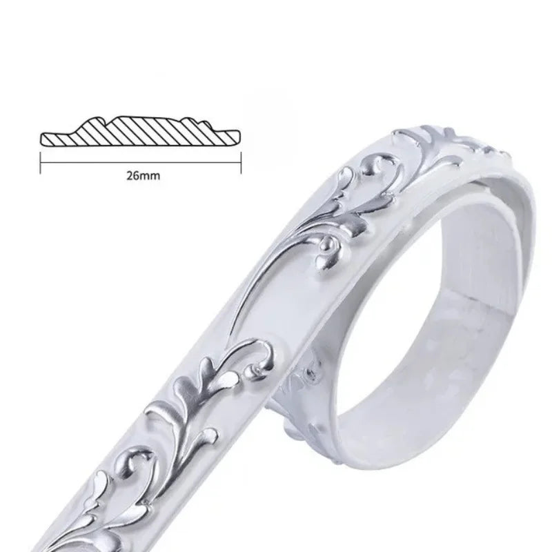 White decorative moulding with silver floral relief, 26 mm wide