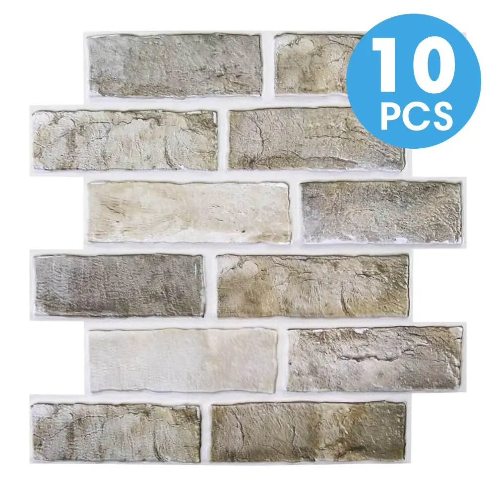 Light grey brick effect self-adhesive panel with light joints, 30 × 30 cm