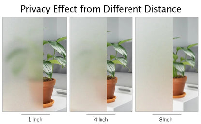 Een plant achter glas met matglaslook, op 2,5, 10 en 20 centimeter van de folie