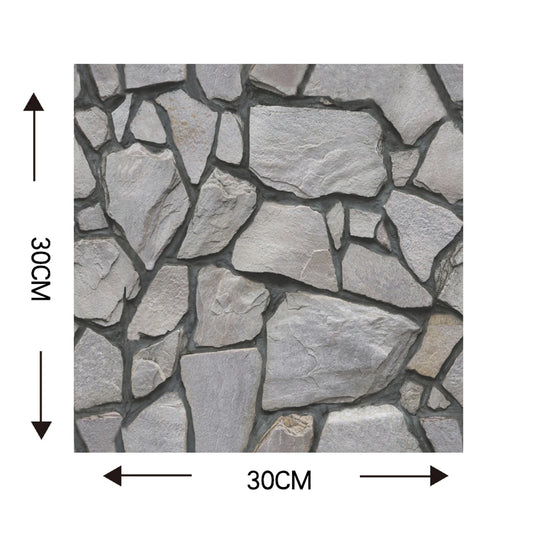3D adhesive stone effect panel in irregular grey, 30 cm square, on a white background