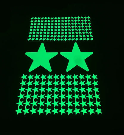 Sheet of small stars, two large stars and a sheet of medium stars that glow in the dark