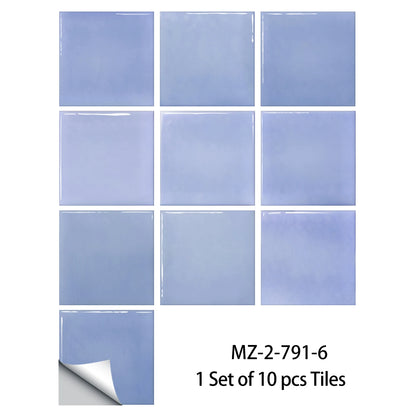 Ten blue-lilac gradient square tile stickers, Model 6, on a white background